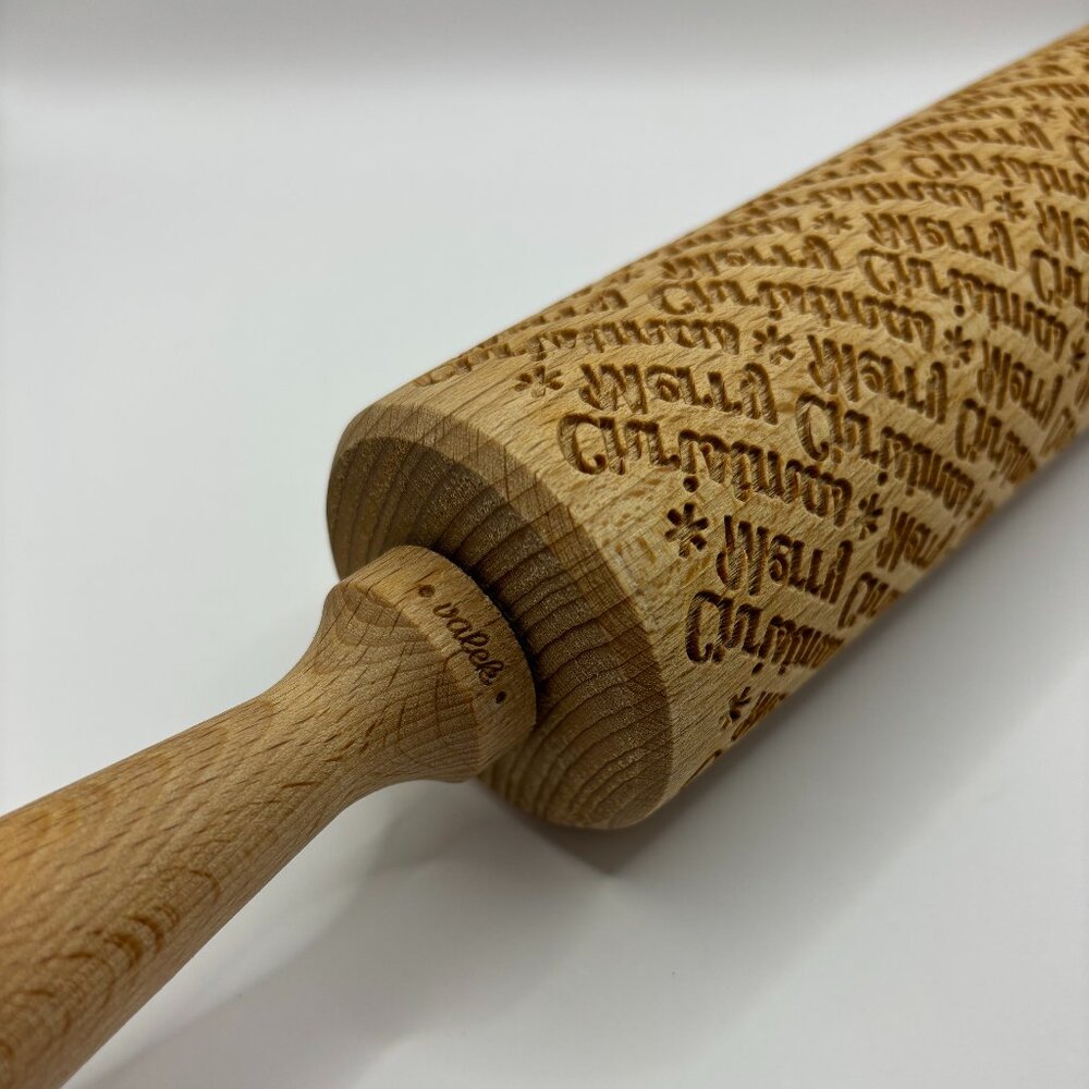 Embossed Rolling Pin Christmas/Winter "Merry Christmas" Wood BRAND NEW